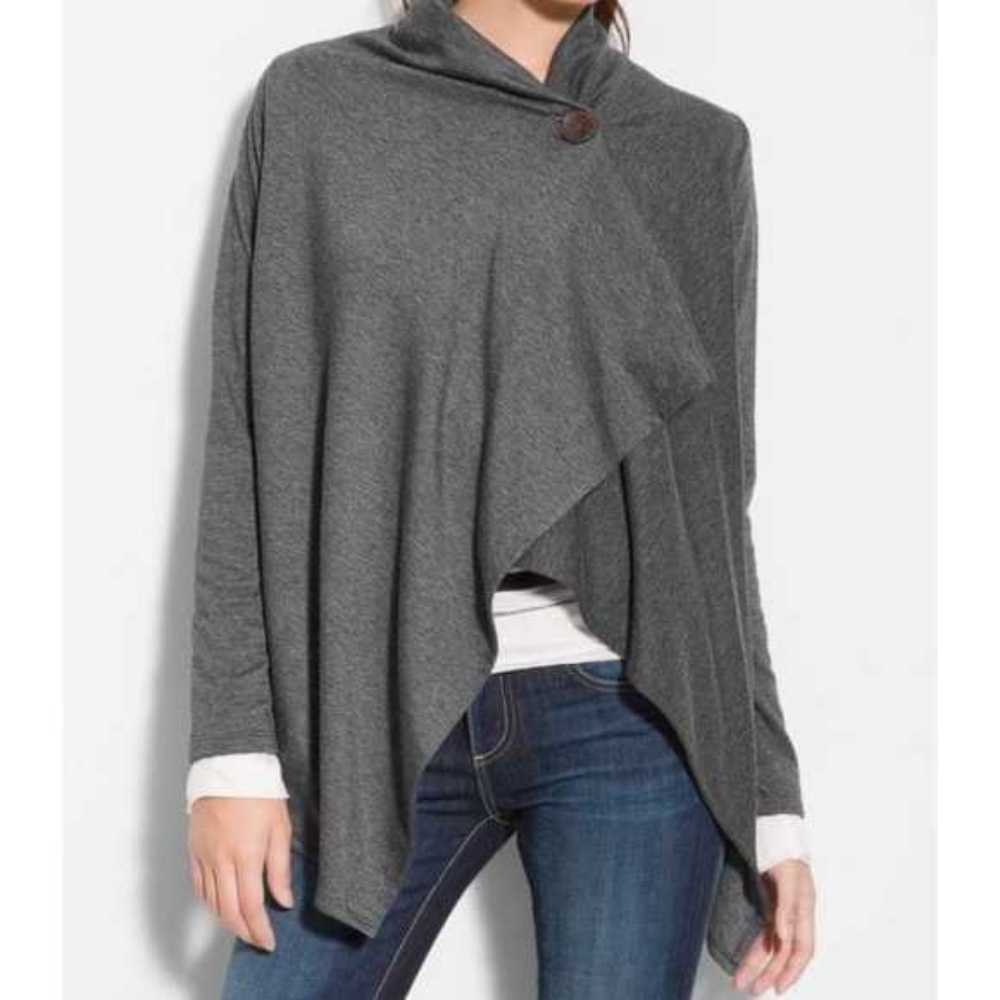 Bobeau Cardigan Wrap One Button Fleece 1X